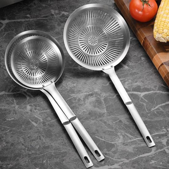 Stainless Steel Deep Skimmer with Long Handle Heavy-Duty Slotted Spoon for Dumplings Noodles Frying Rust-Proof Dishwasher Safe Essential Kitchen Tool