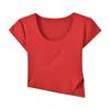 Summer Square Neck Short Slim T-shirt with Irregular Base and Hot Girls with Women's Slit Short-sleeved Tops Make Them Look Slim