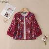 ZANZEA Women Floral Print Loose Casual Half Sleeve Cardigan Blouse