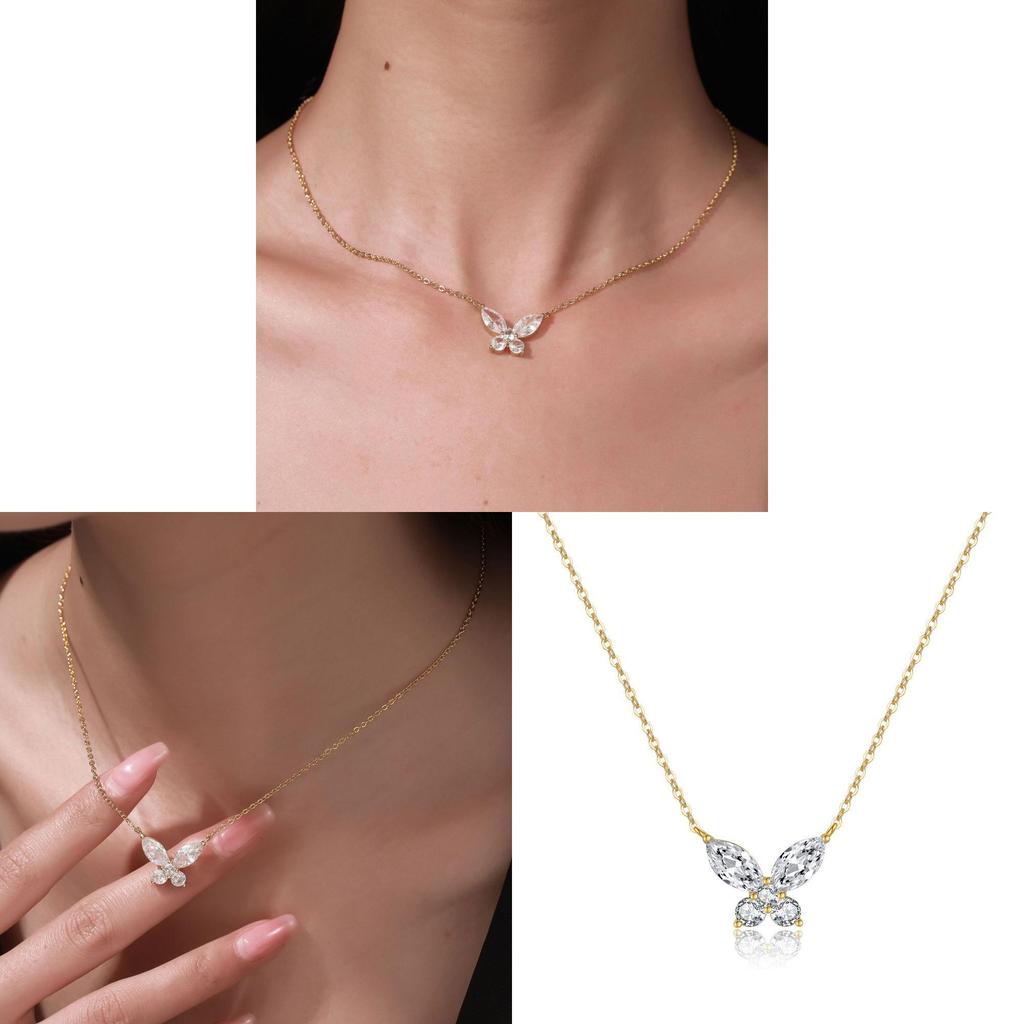 Butterfly Pendant Necklace Copper Zircon Handcrafted Females Daily Fashion Jewelry