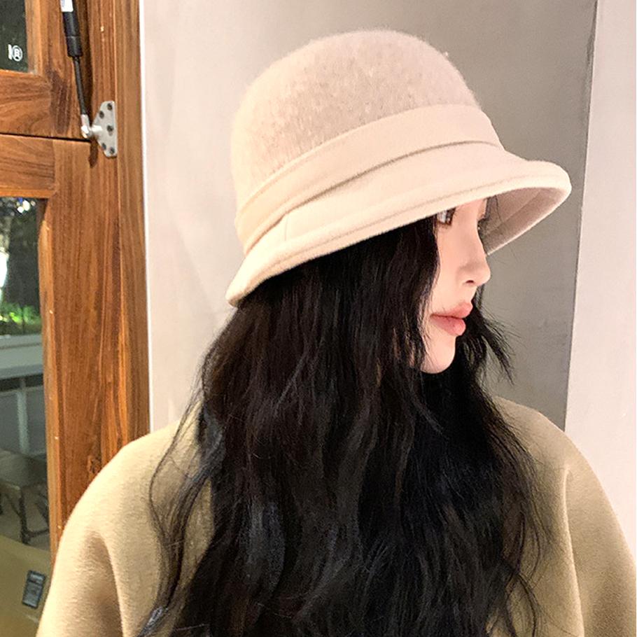 Bucket Hat Women Autumn Winter Thick Warm Solid Letters Label Fashion Sunshade Cap Korean New Trendy Casual