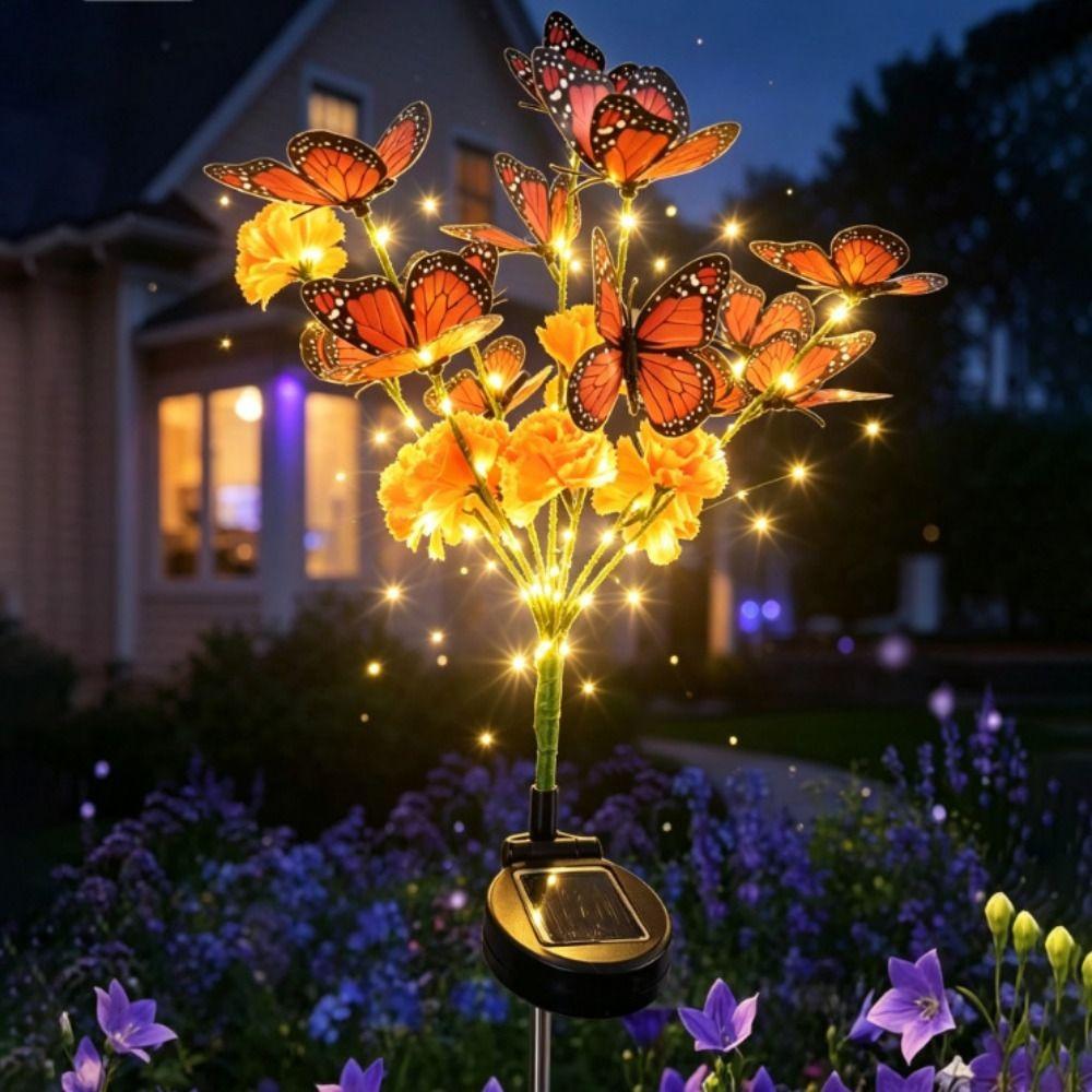 Simulated Flowers Butterfly Tree Stake Lights Artificial Marigold Shy Grass Lights Outdoor Garden