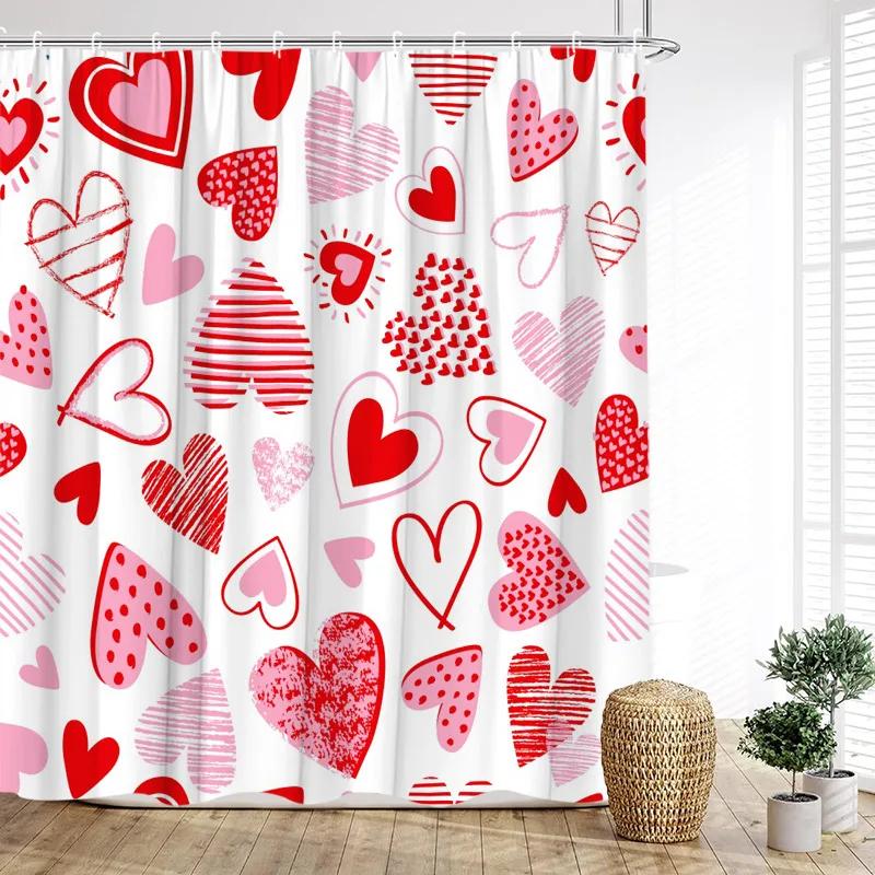Red Rose Shower Curtains Romantic Blooming Floral Butterfly Valentine's Day Bathroom Decor Polyester Bath Curtain with Hooks