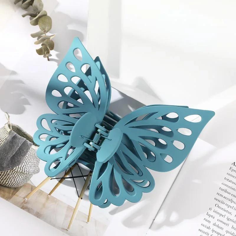 Double Layered Hollow Butterfly Hair Clip Large Solid Color Frosted Butterfly Clip Women's Fashion Hair Accessory Gift Hair Clip
