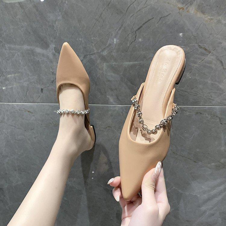 

Pointed rhinestone flats female 2025 new nude French fairy wind bag head half slippers one pedal women s shoes 40