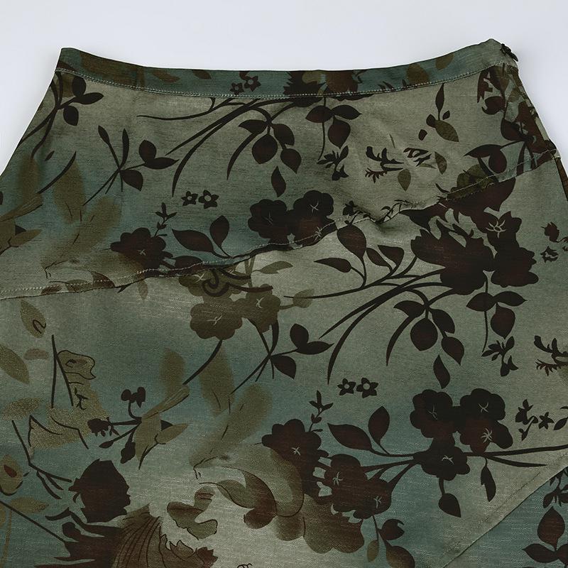 Mori Style Retro Print High Waist Pleated A-line Skirt for Women