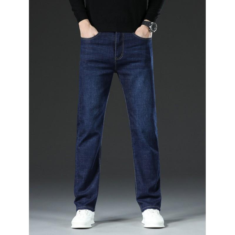 Men Autumn Winter Plus Size Thickened Warm Pants Fleece Jeans Business Casual Slim Straight Denim Trousers