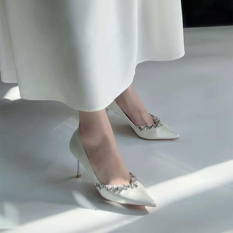 Light Mouth Black Single Shoes New Celebrity Temperament Dress Rhinestone High Heels Women's Banquet Pointed Stiletto