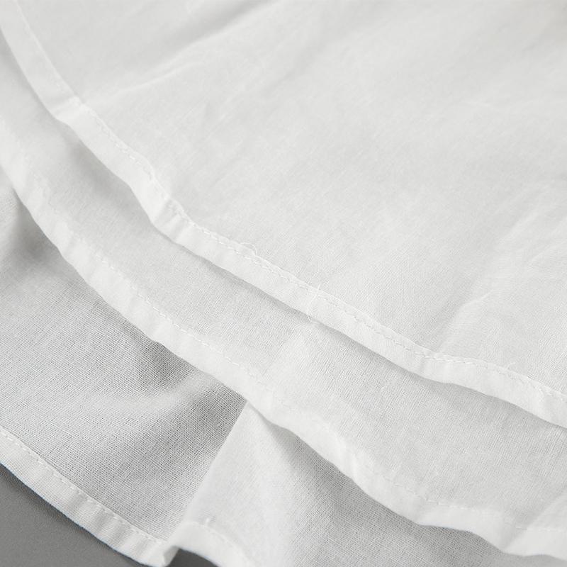 Costume elegante albe cu fustă, femei, cămăși cu mâneci bufante + fuste cu volane, bumbac și in, ținute de vacanță, seturi de două piese