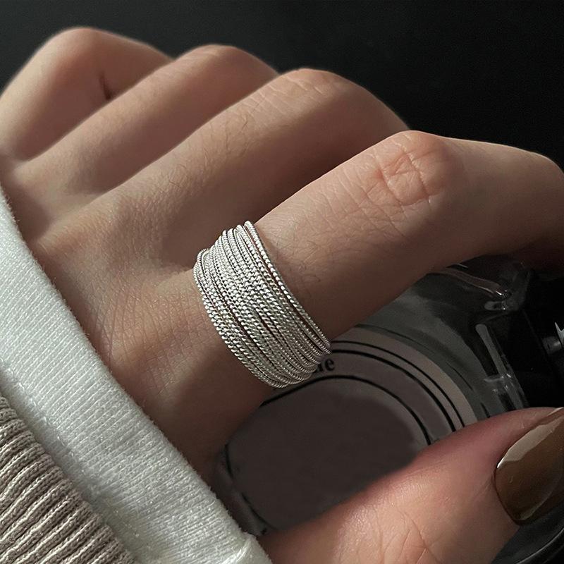 PANJBJ 925 Sterling Silver Unique Lines Ring for Women Jewelry Finger Adjustable Open Vintage For Party Birthday Gift Dropship