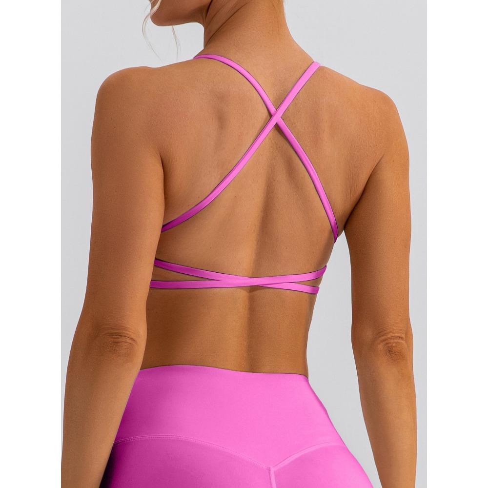 CHARMLEAKS Womens Seamless Sports Bra Twisted Chest Criss Cross Back Push Up Yoga Running Fitness Bra