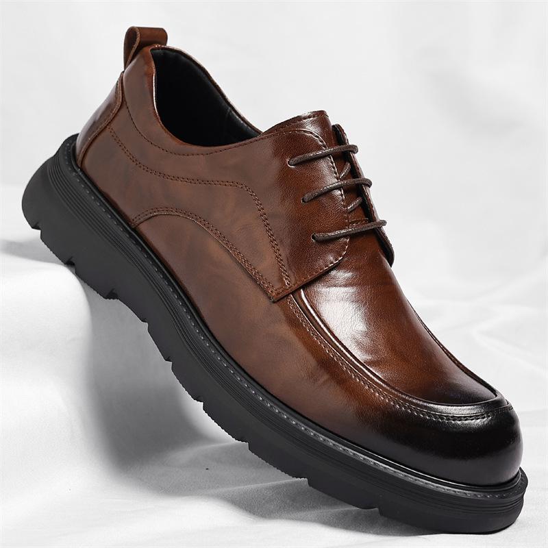 Business Big Head Lace Derby Shoes Men Spring Autumn New Designer Cow Leather Shoes Male British Fashion Casual Dress Shoe Man