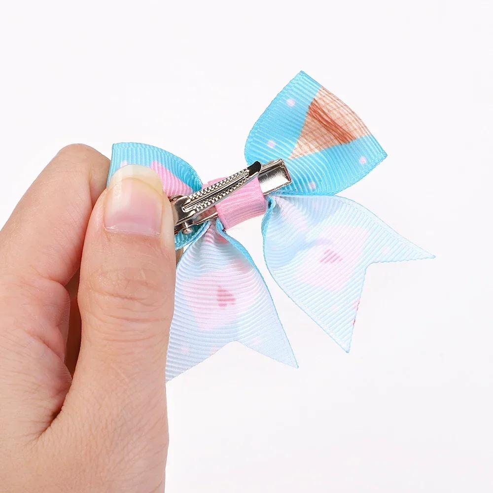 2Pcs/set 2.36''  Valentine's Day Printed Bow Hairclips for Girls Children Ribbon Hair Bows Clip Cheer Up Hair Accessories Gifts