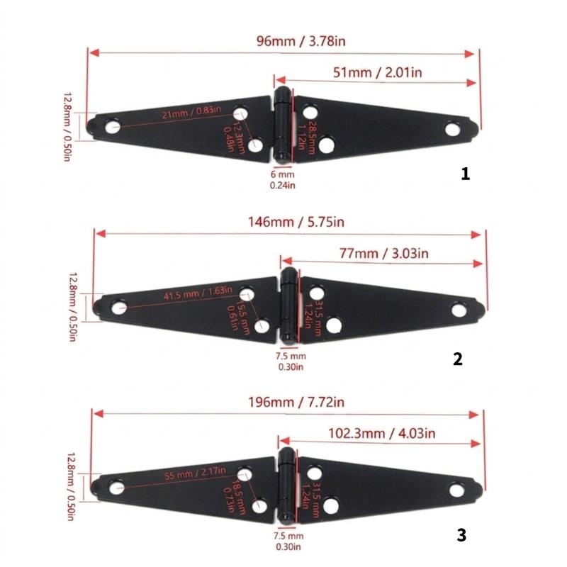 6Pcs Decorative Strap Hinge Black Shed Door Gate Hinges Heavy Duty Door Hinges with Screws for Fence Wood Gate Cabinet Door
