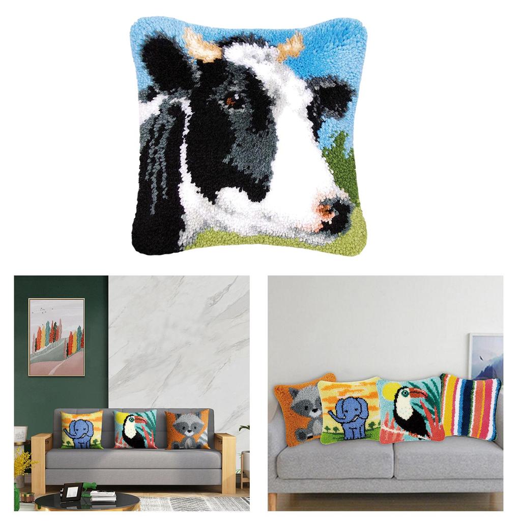 DIY Latch Hook Cushion Cover Set with Printed Canvas Rug Making Kit Needlepoint Craft for Home Decor