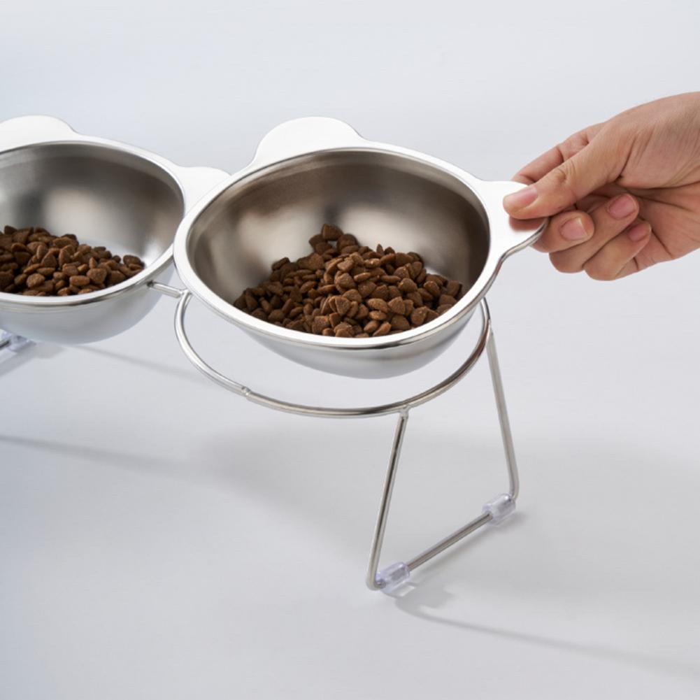 Stainless Steel Elevated Cat Bowl Tilted Raised Cat Bowl With Metal Stand Pet Feeding Dish To Prevent Fatigue For Cat And Dog