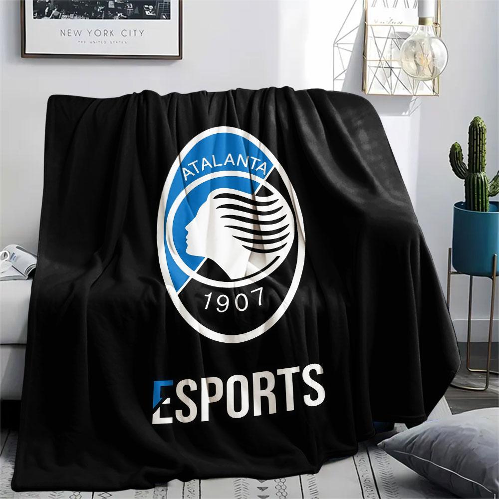 Coperta in Flanella Stampata Logo Atalanta BC, morbida coperta per camera da letto divano, lavabile, merchandising tifoso di calcio, ottimo regalo.