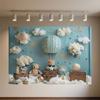 Cartoon Hot Air Balloon Teddy Bear Photography Backdrop Kids Birthday Party Decor Baby Shower Supplies Newborn Photo Shoot Prop