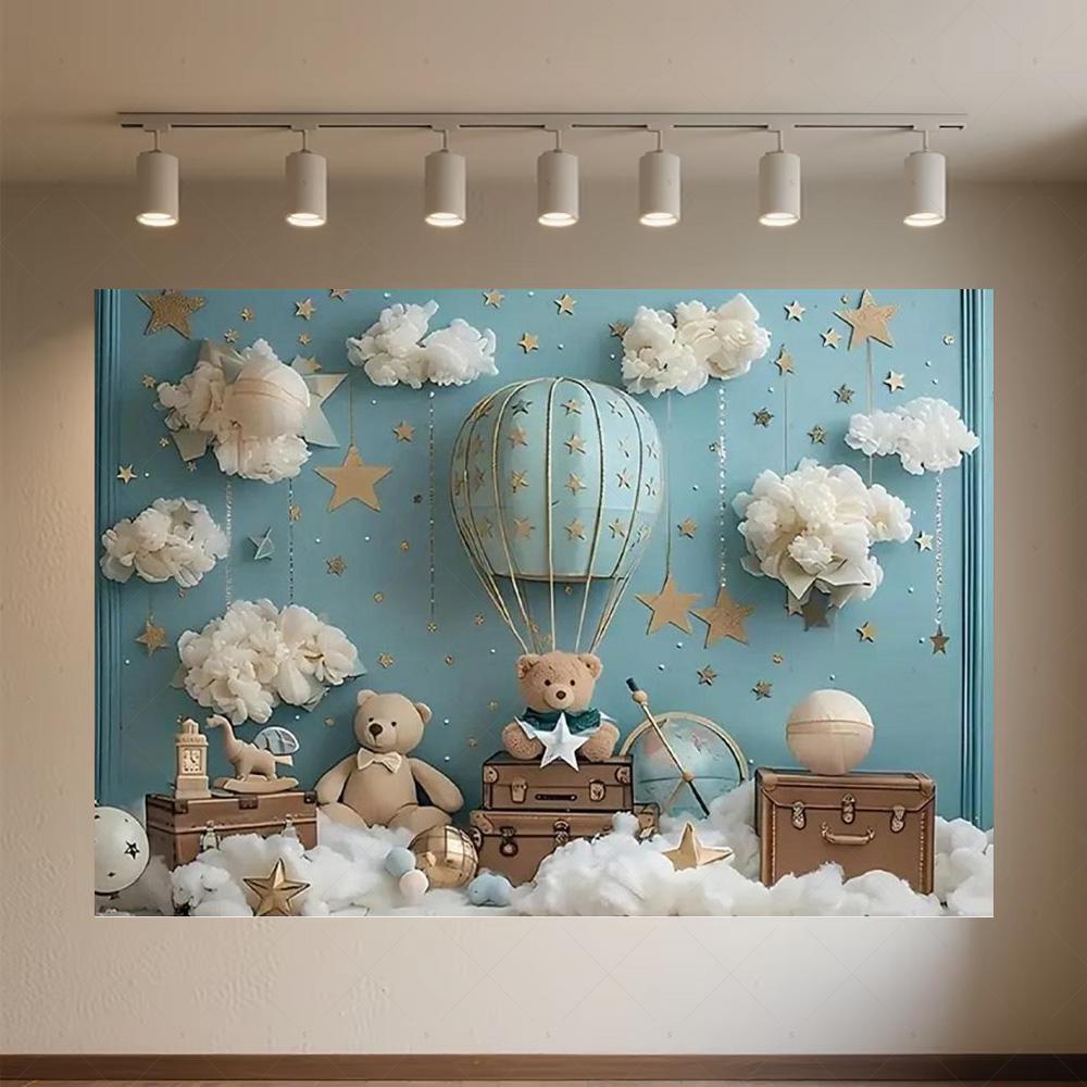 Cartoon Hot Air Balloon Teddy Bear Photography Backdrop Kids Birthday Party Decor Baby Shower Supplies Newborn Photo Shoot Prop