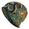 A Men'S Street Style Dragon Pattern Knit Cap - Featuring an Exquisite Blue And Orange Dragon Design, Made from Durable Knit Fabric, Comfortable And St