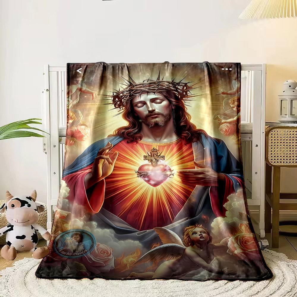 Sacred Heart Jesus Cherub Blanket bedroom Blanket for Livingroom Couch lunch break Soft throw for Friend's festival Gift