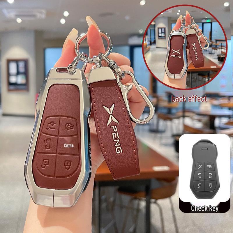 Metal Leather Key Case for 25 Xiaopeng Models: Fits X9, G6, P7i, G9, P5, G3