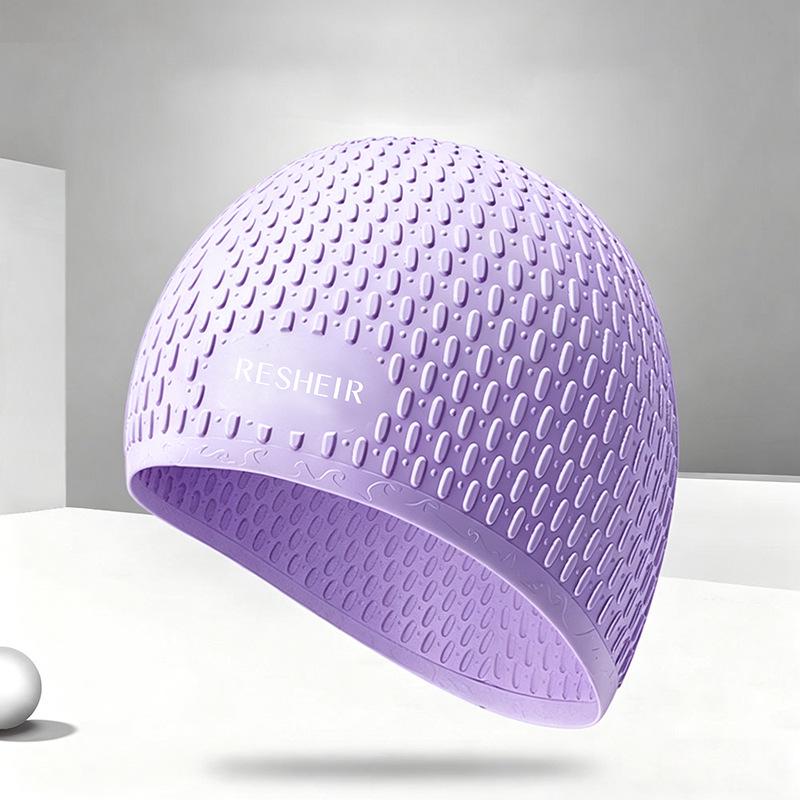 

Plus Size Silicone Swim Cap - Extra Elastic, Waterproof, Bubble Design, Ear Protection, Large Fit for Long Hair