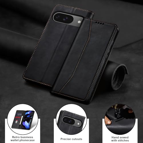 Applicable To Google Pixel9pro Mobile Phone Case Solid Color Plug-in Card Magnetic Protective Case Black