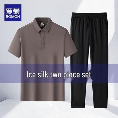 Men's Ice Silk Short-Sleeved Polo & Sports Pants Set