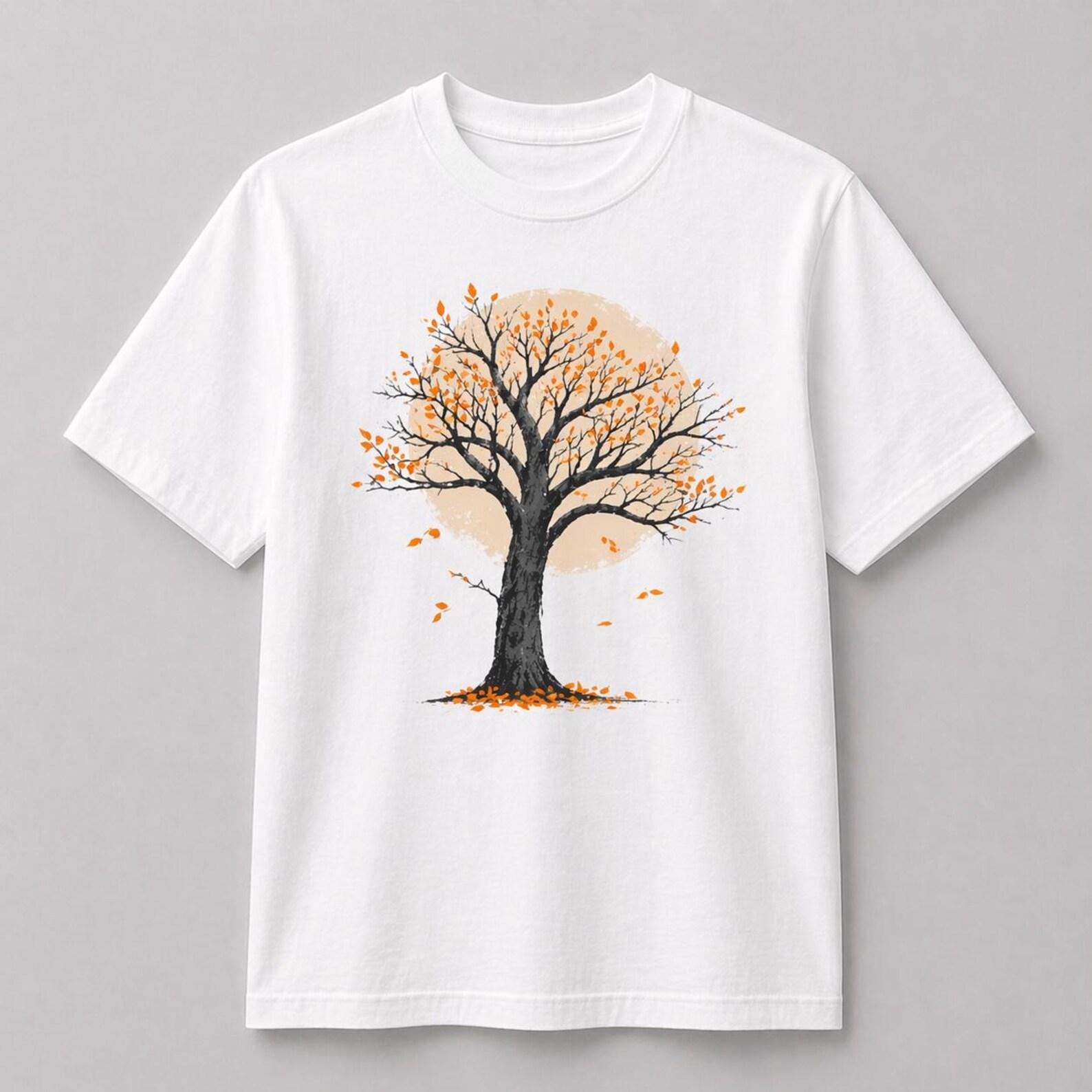Autumn Tree Silhouette Tee – Minimal Nature Graphic Shirt 2XL