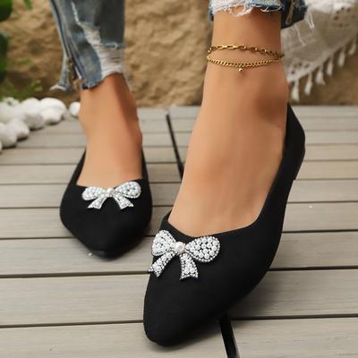 Damen Mode Perlen Fliege Dekor Flache Absätze Freizeitschuhe Damen Komfort Weiche Sohle Flats Frau Slip-On Flache Absätze Laufschuhe