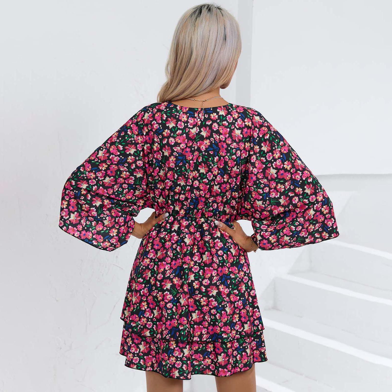 Женское летнее платье с короткими рукавами и высокой талией в этническом стиле — фото 18