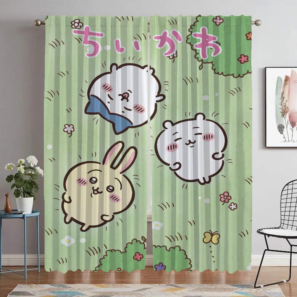 Chiikawas Blackout Curtains for Living Room Curtain Halloween Decoration Kitchen Curtains 2 Pieces Tulle for Bedroom Partition