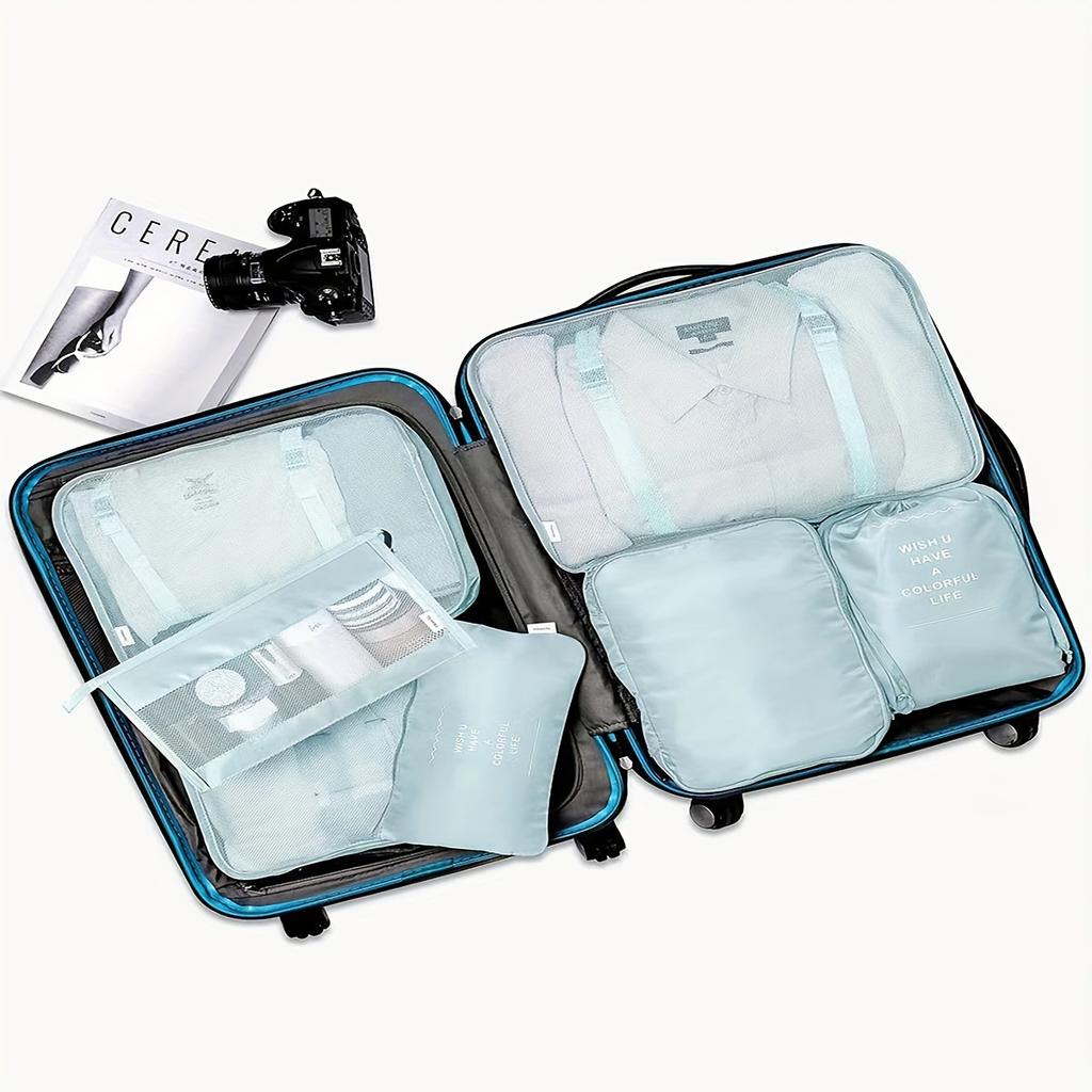 Set de bolsas de almacenamiento de viaje de siete piezas, equipaje, bolsa organizadora de ropa, bolsa de clasificación y almacenamiento para ropa interior y de viaje