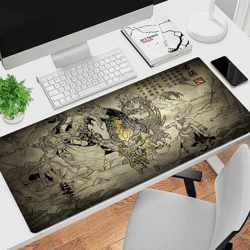 Gaming Mouse Pad Antislip Stitched Edges Red Black Anime Girl Artwork Print Keyboard Pad for Gamer Home Office Desk Mat