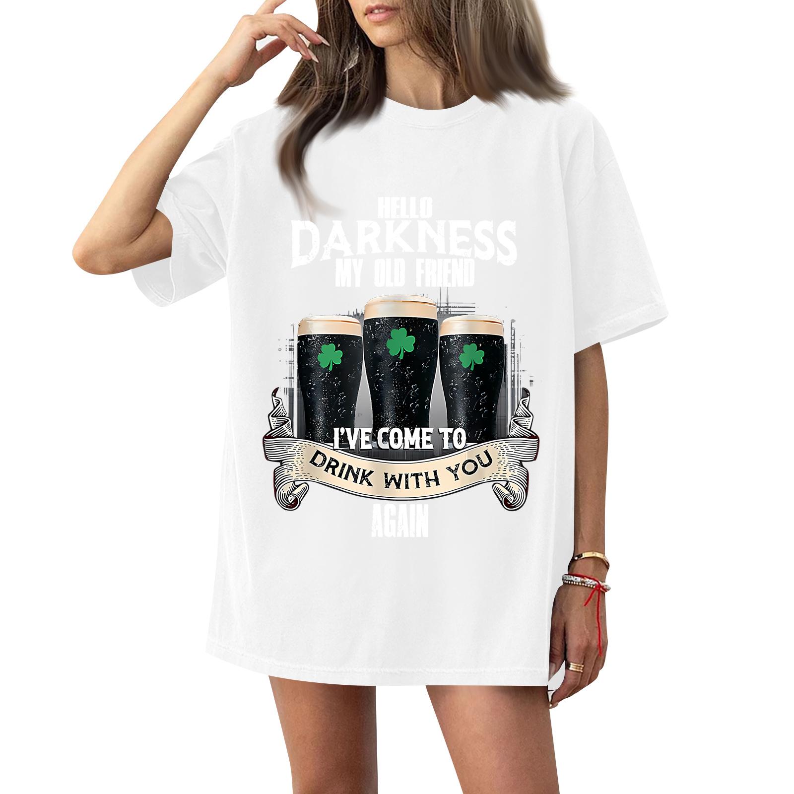 

( Darknss My Old Freend) Women s Fashion Casual Short-Sleeve Neck St. Patrick s Day Printed Shirt/T-Shirt Top XL білий