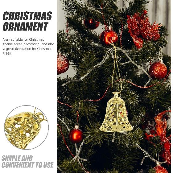 12pcs Christmas Tree Bell Ornaments Festive Hanging Decorations for Winter Theme Parties Safe Plastic Bells for Home Decor Xmas Tree Pendants Holiday