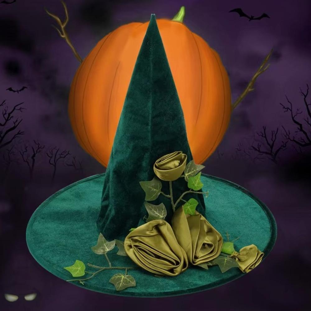 

Flower Halloween Witch Hat Festival Atmosphere Green Witch Hat Portable Halloween Costume