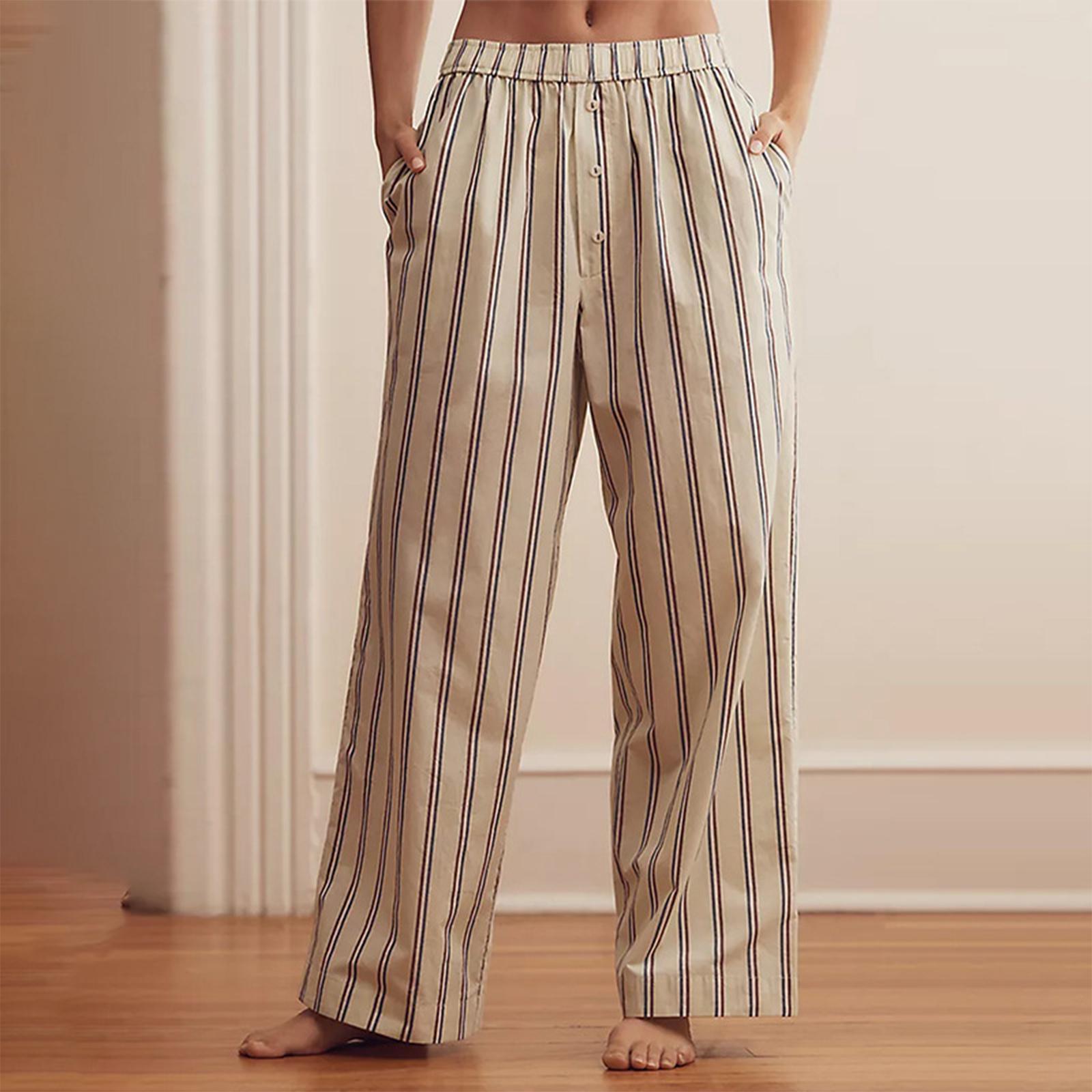 

Women s Fashion Striped Loose Straight,Leg Loungewear Pants M бежевий
