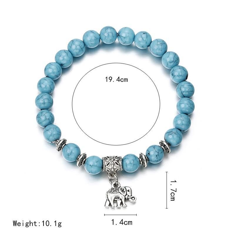 Blue Round Bead Elastic Bracelet with Elephant Charm