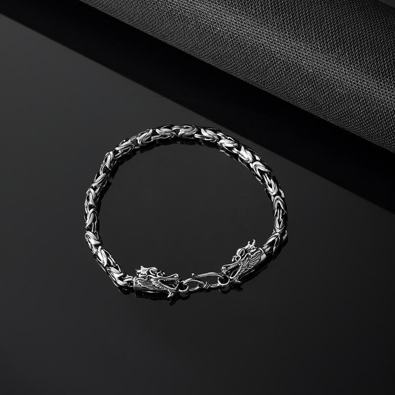 Retro Imitation Thai Silver Double Dragon Head Peace Pattern Necklace Bracelet Pendant and Jewelry