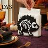 Skull Skeleton Ornament Halloween Wooden Napkin Holder, Ghost Pumpkin Cat Bat Tissue Dispenser, Waterproof Stand Tabletop Organizer Decor for