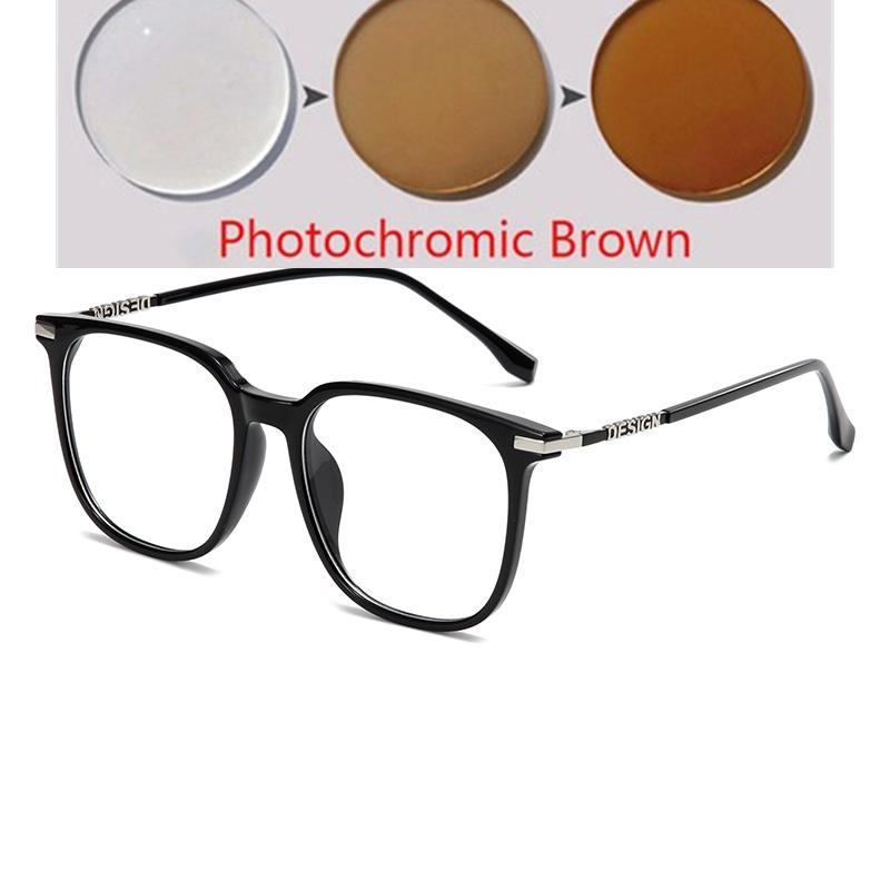 Oversized Tea Frame Square Nearsighted Glasses For Women TR90 Student Light-sensitive Glasses With Diopters 0 -0.5 -0.75 To -6.0