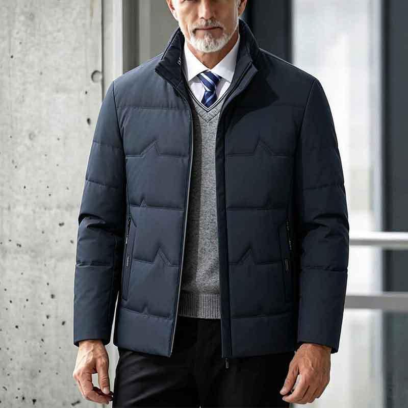 2026 Winter Stand Collar Cotton Padded Jacket Elderly Men Business Casual Solid Color Thick Warm Coat