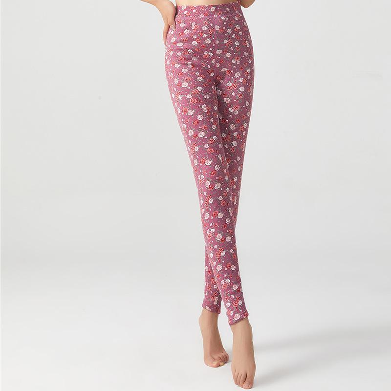 Damen Kationische Schnellwärmende Florale Kamelhaar Winterhose - Fleecegefütterte Dicke Thermische Basisschicht XL brown