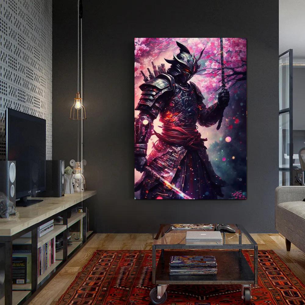 Retro Vintage Floral Samurai Anime Poster Aesthetic Canvas Wall Art Print for Home Decor