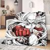 One Punch Man Smart Print Flannel Blanket, Cartoon Decorative Pattern, Soft and Warm for Bed and Couch, Travel Blanket_LIAN