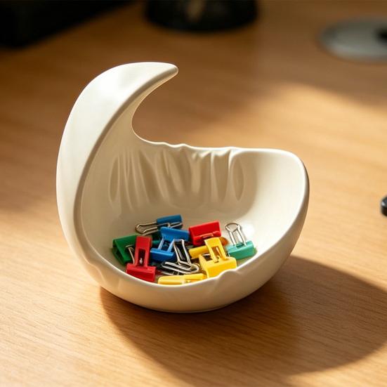Storage Box Moon Shape Design 3D Printed Organizer Smooth Edges Space Saving Container for Desktop Small