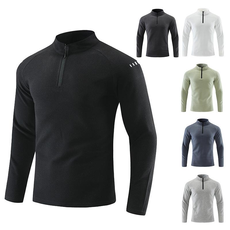 Maglia da Uomo Autunnale con Zip Corta Maglietta a Maniche Lunghe da Uomo Traspirante Elastica per Sport all'Aria Aperta e Tempo Libero