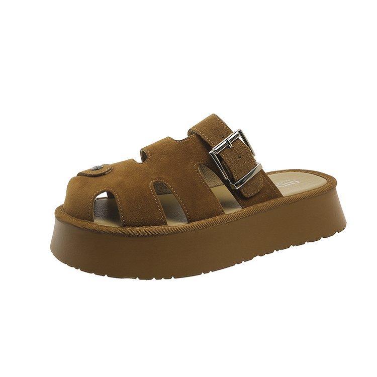 

Hole shoes women s 2025 summer versatile thick-soled non-slip beach Roman shoes hollow bag head cool slippers summer wear 40 малиновый